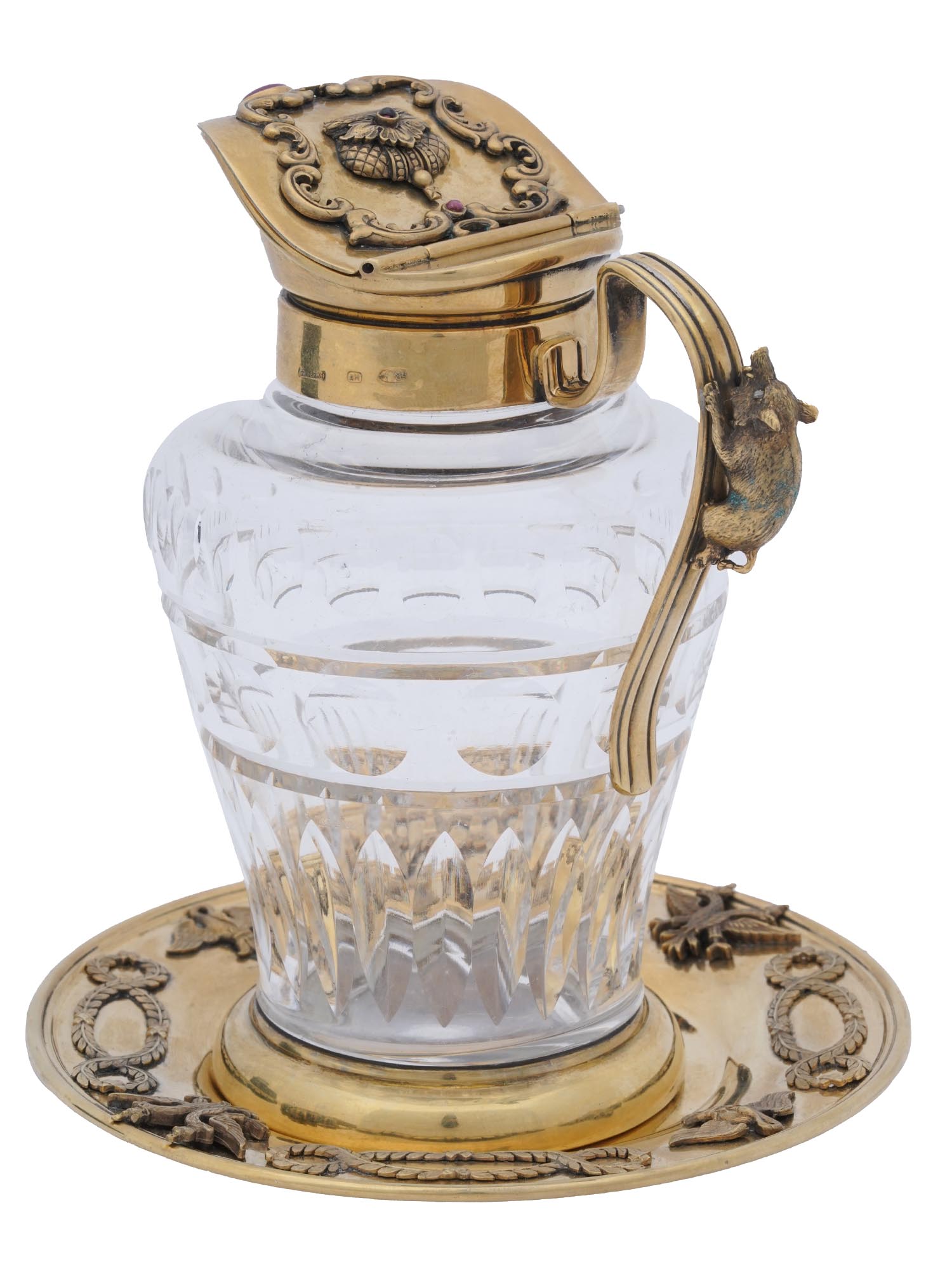 RUSSIAN GILT SILVER CRYSTAL MILK JUG WITH A TRAY PIC-1